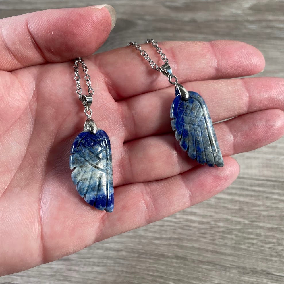 Angel wing lapis lazuli gemstone pendant on stainless steel chain wholesale jewelry