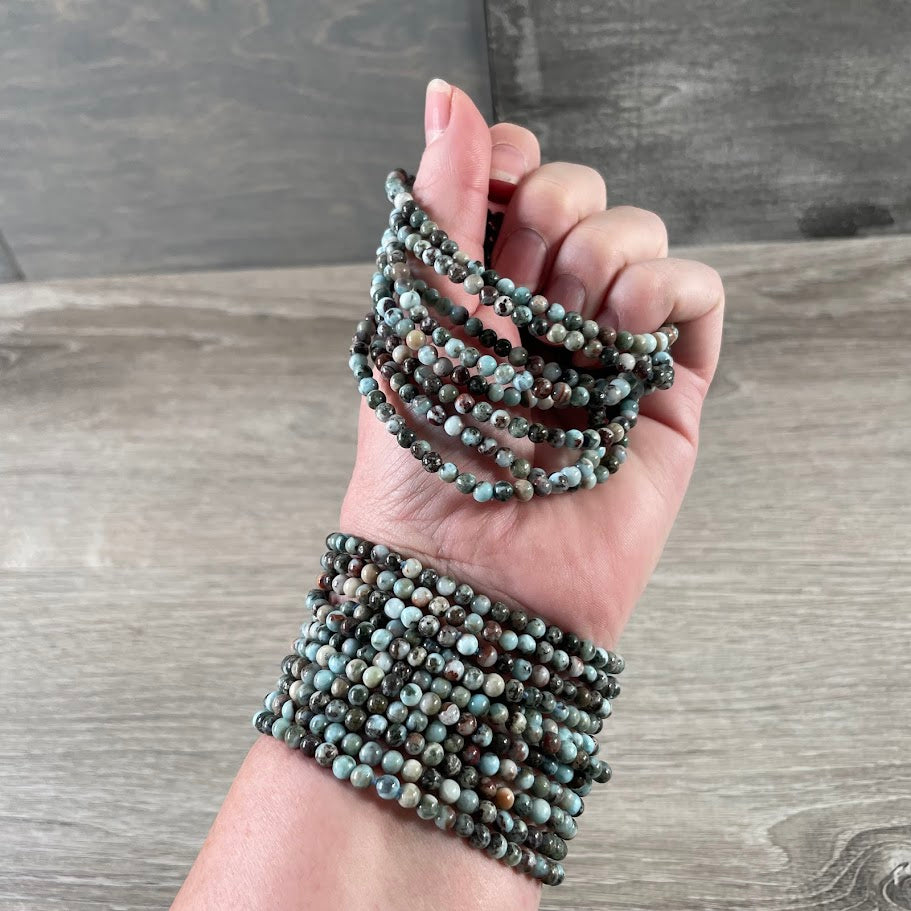 larimar 4mm crystal bracelet made with polished gemstone beads