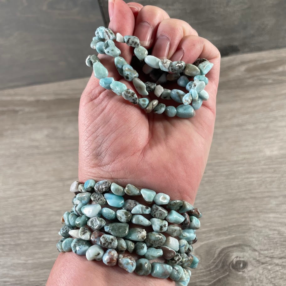 larimar natural stone bracelet with gemstone nuggets