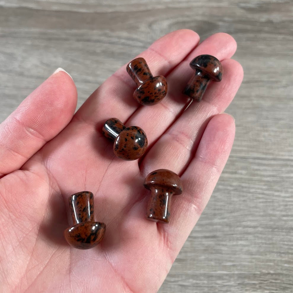 Mahogany obsidian gemstone mushroom carving for collectors, gifts, and décor