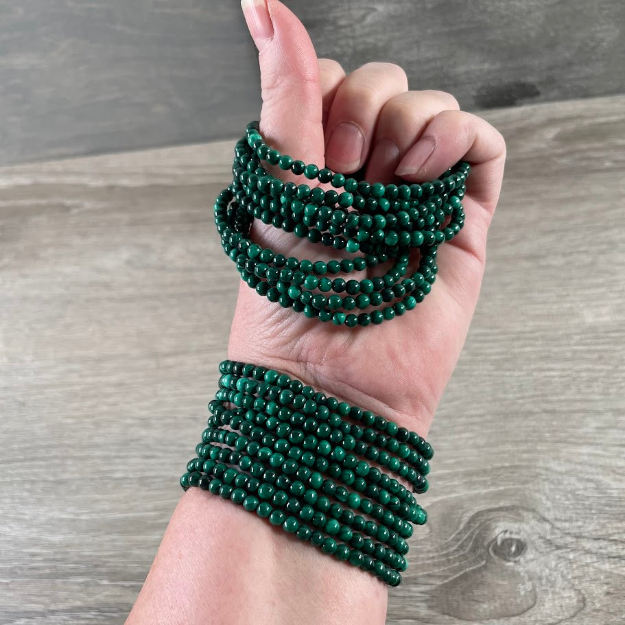 malachite polished gemstone jewelry bracelet with 4mm stone beads