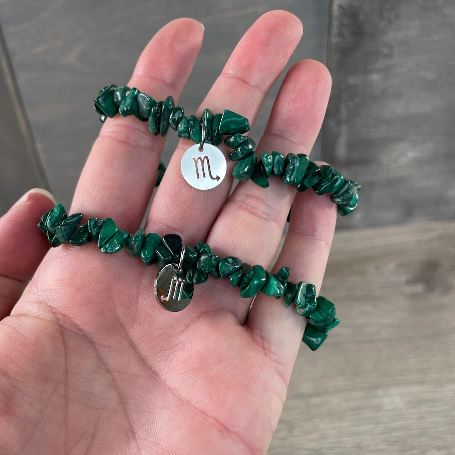 Elastic zodiac charm bracelets with crystal chips