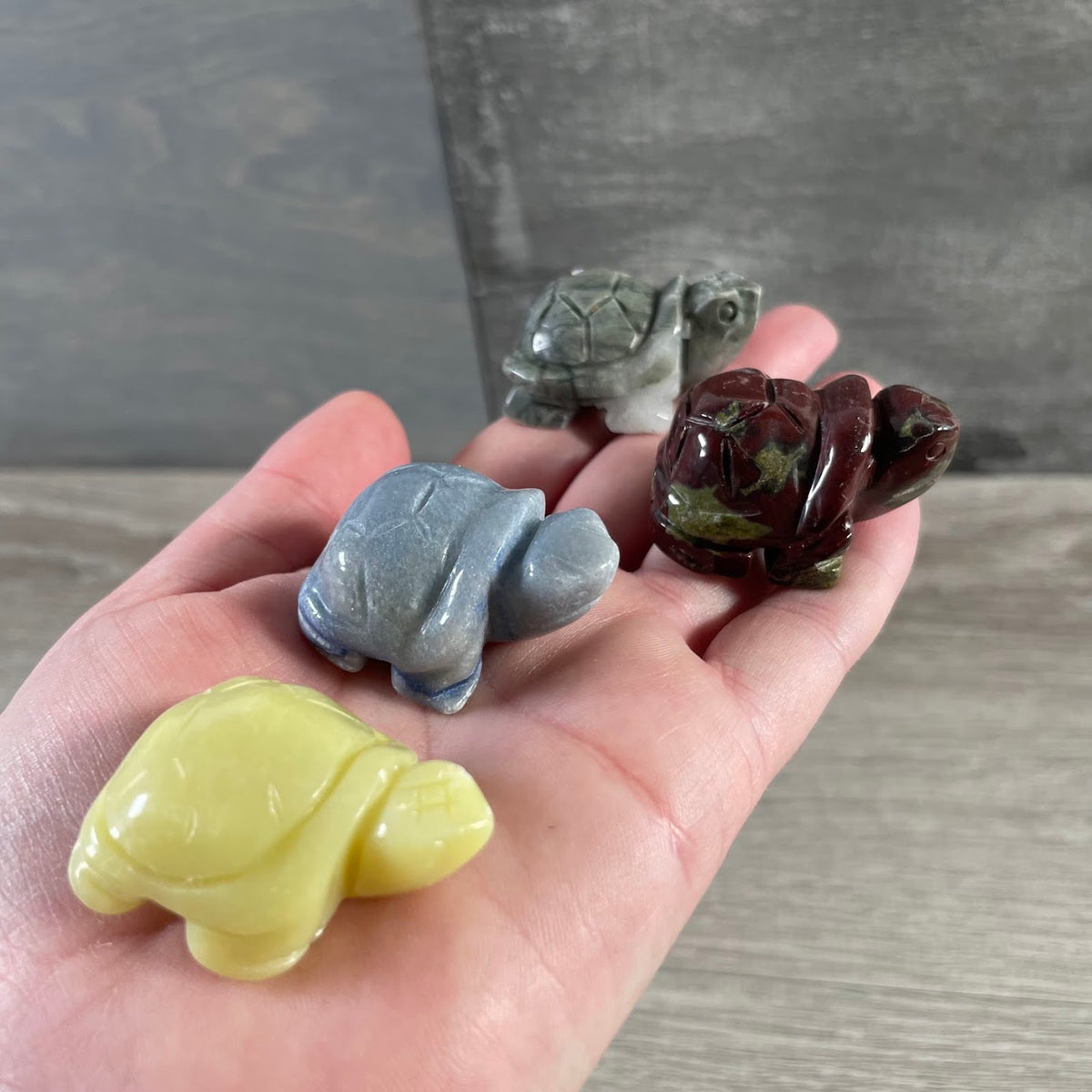 Wholesale medium turtle figurines carved from assorted gemstones in mixed styles