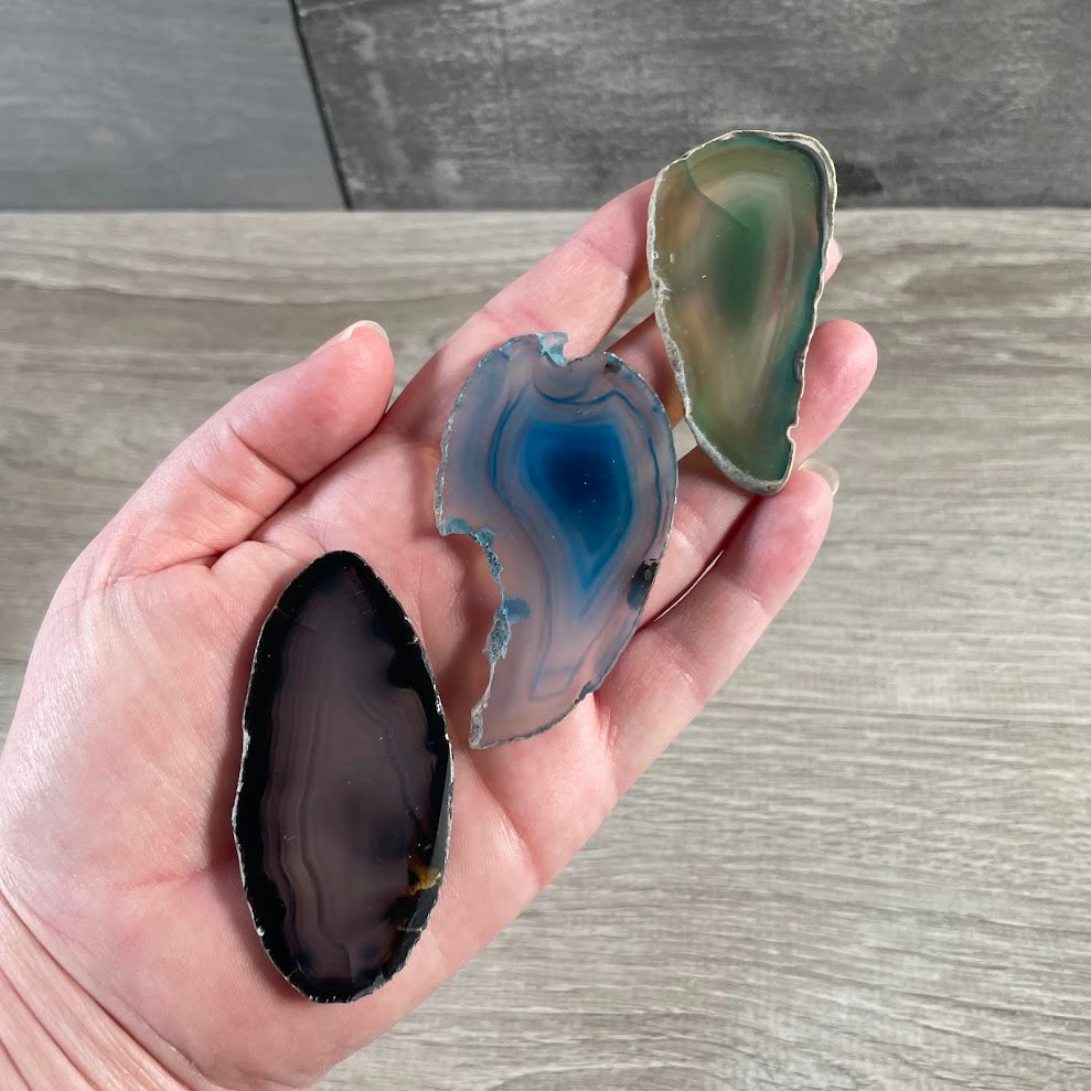 Polished assorted agate slices for metaphysical and gift shops