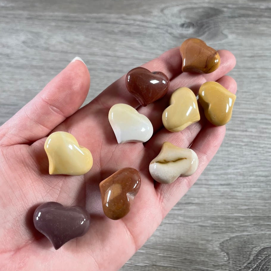 mooakite jasper polished crystal hearts showing color variations bulk wholesale
