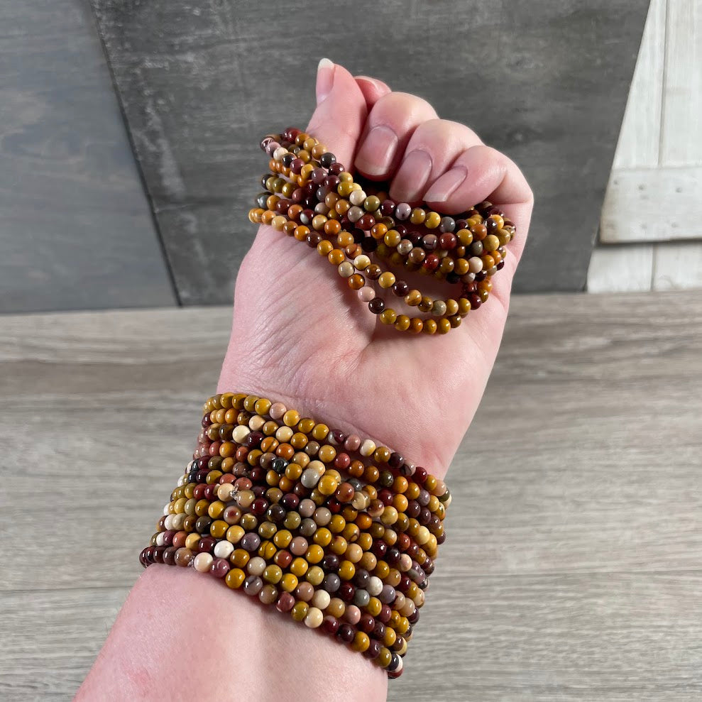 nautral mookaite jasper small round beaded bracelets for yoga style layering wholesale