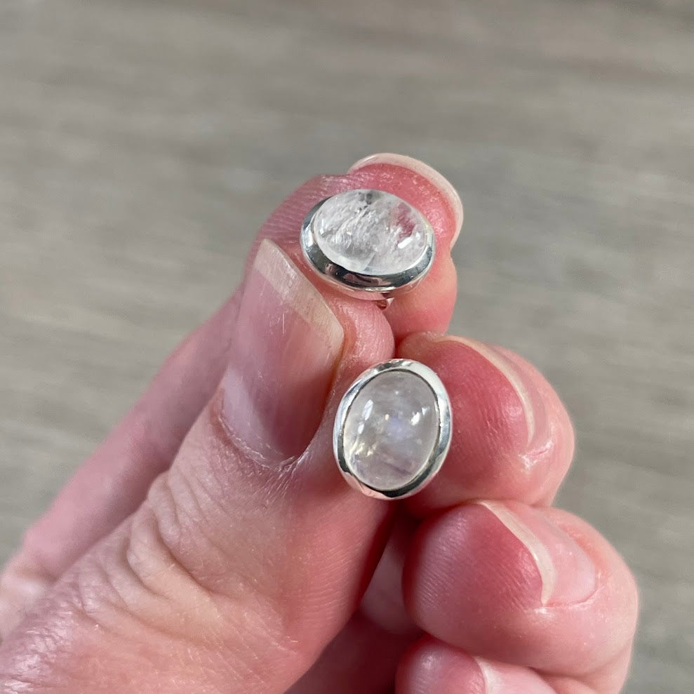 Wholesale rainbow moonstone natural gemstone stud earrings for boutique and gift shop inventory