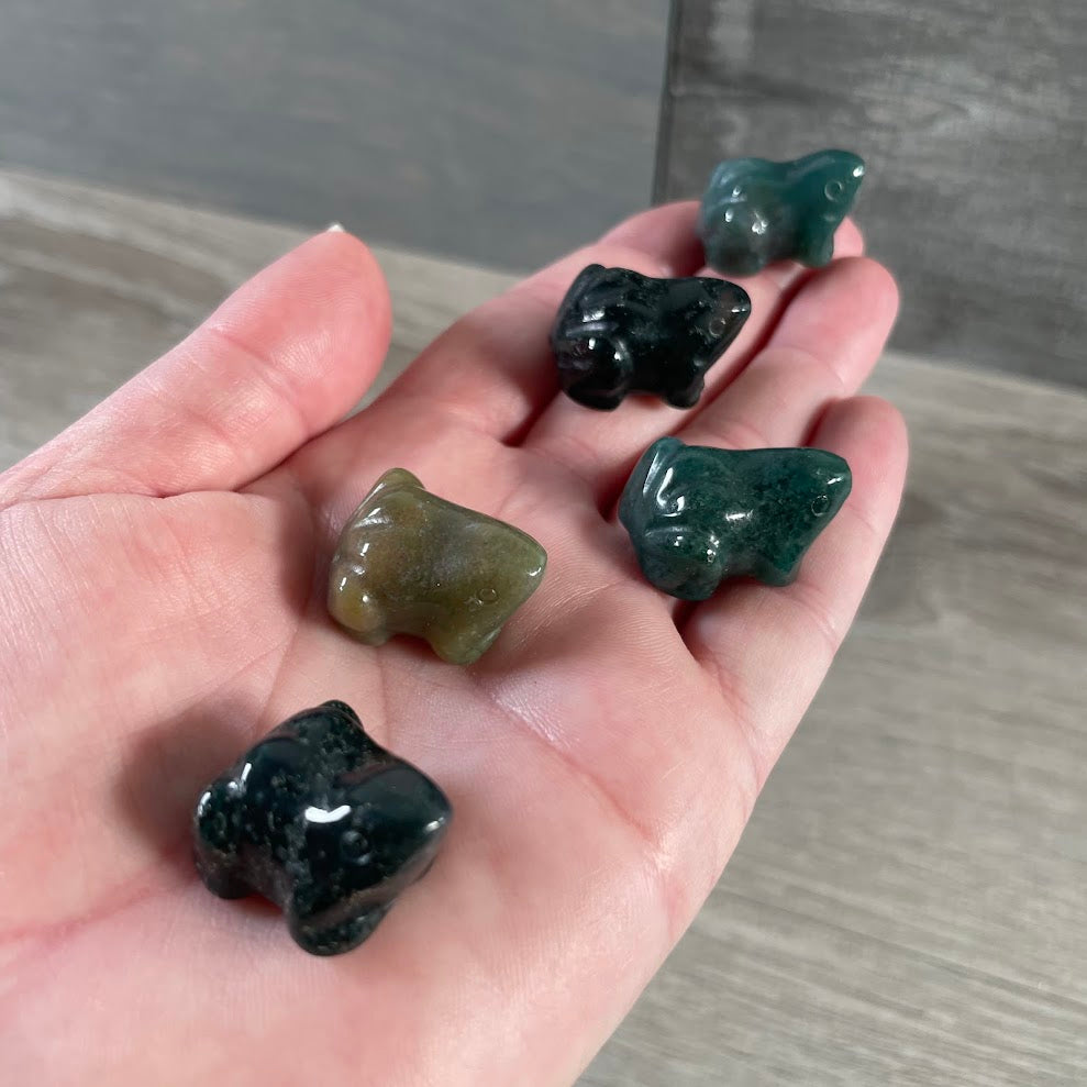 Moss agate Gemstone animal decor for metaphysical and boutique retailers