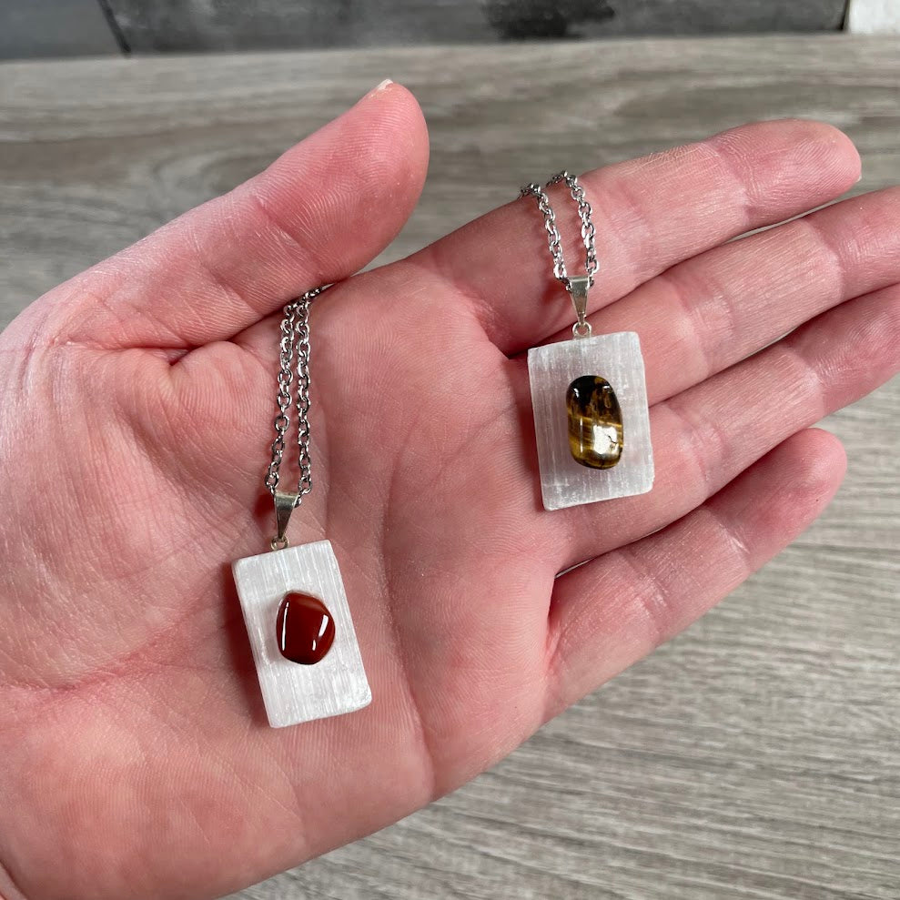Raw crystal necklace with tumbled gemstone wholesale jewelry