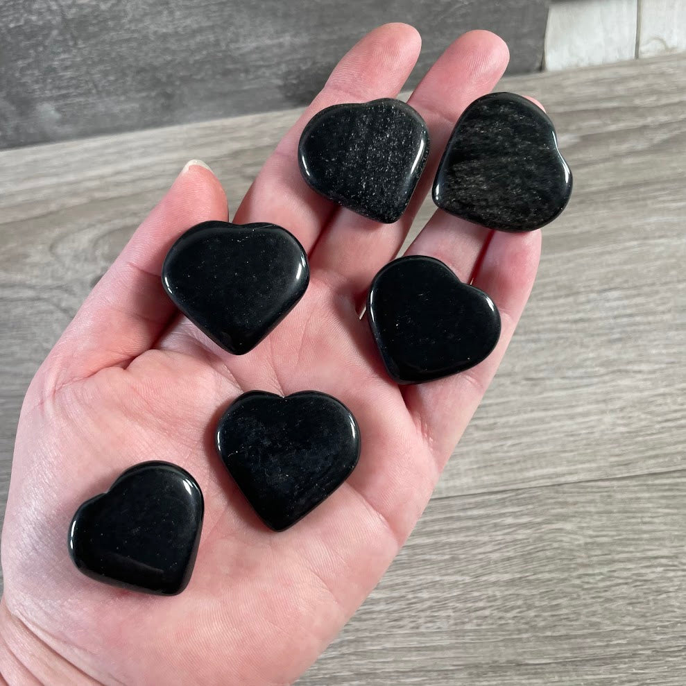 obsidian polished gemstone hearts small pocket crystals from Brazil for crystal shops