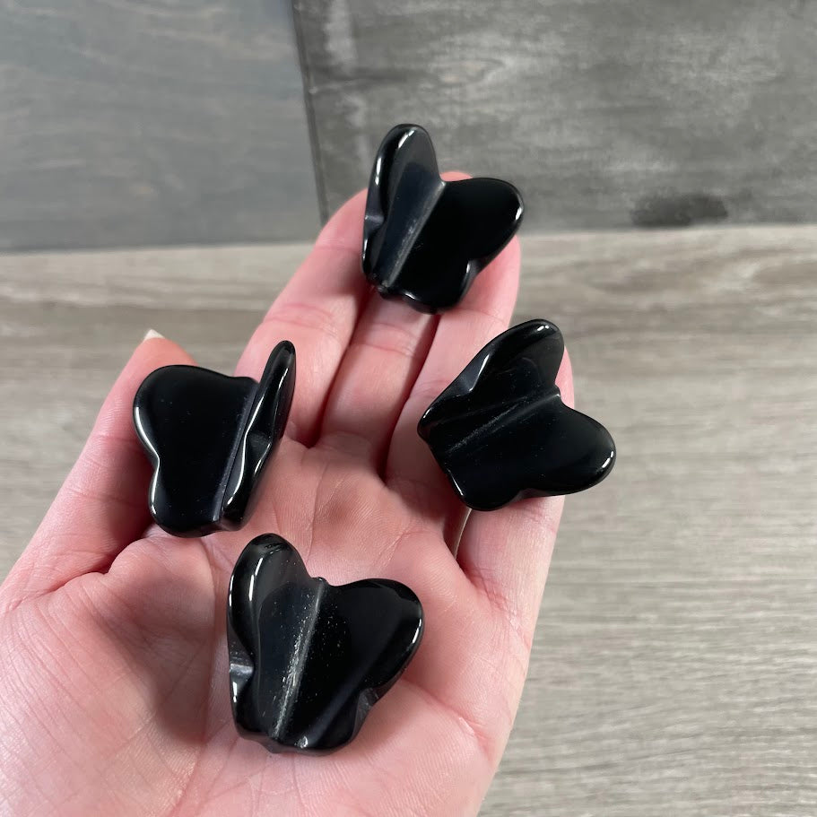 obsidian polished crystal butterfly figurine made from natural gemstone