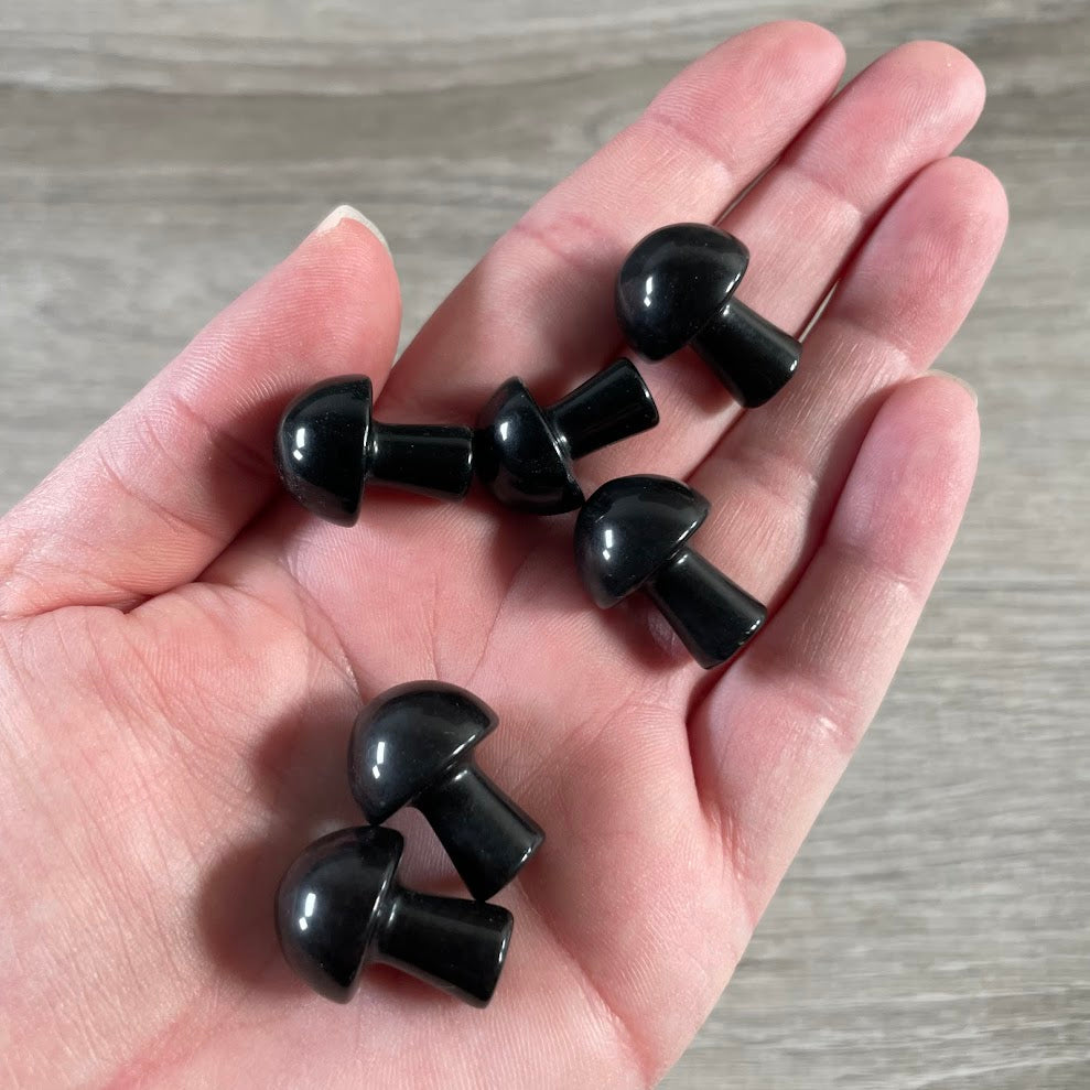 Obsidian mini crystal mushroom carving for shop displays and gift tables