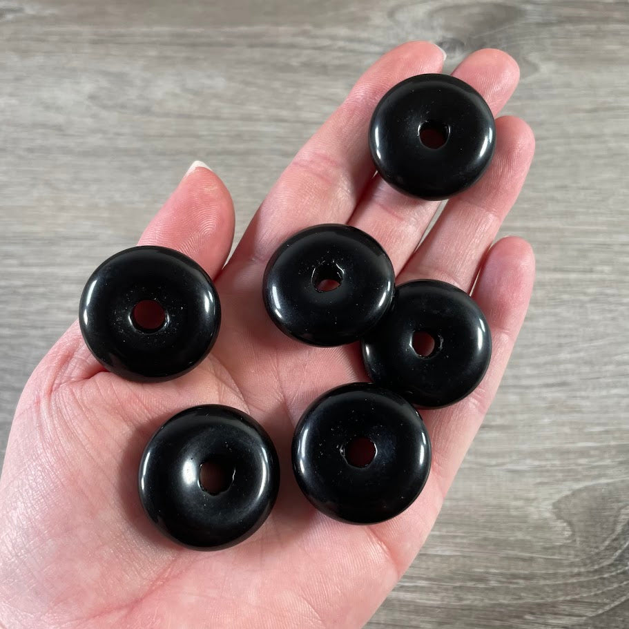 obsidian necklace making supplies, donut pi stone large hole beads 