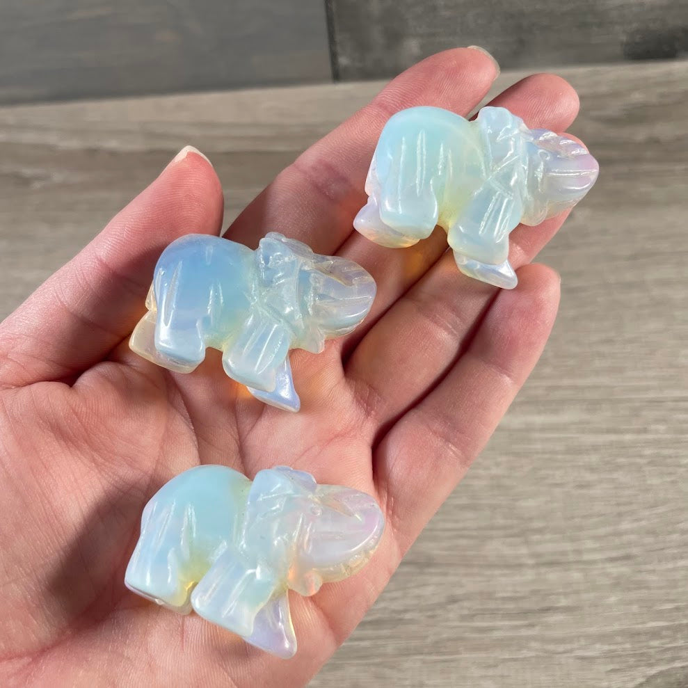 Opalite carved crystal elephant statue with gemstone patterns for wholesale crystal shops