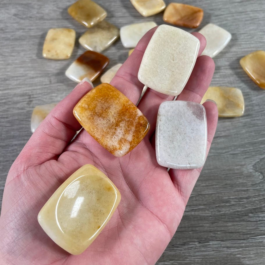 orange quartz polished rectangle crystal worry stones in assorted natural gemstones