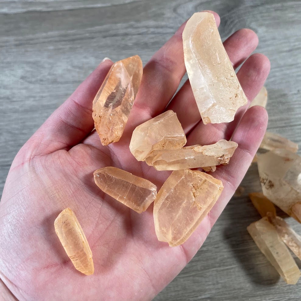 Orange Tangerine Quartz raw crystal points and natural mineral specimens
