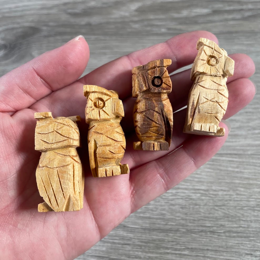 Palo Santo carved owl smudging supplies for gift shops crystal stores and boutiques
