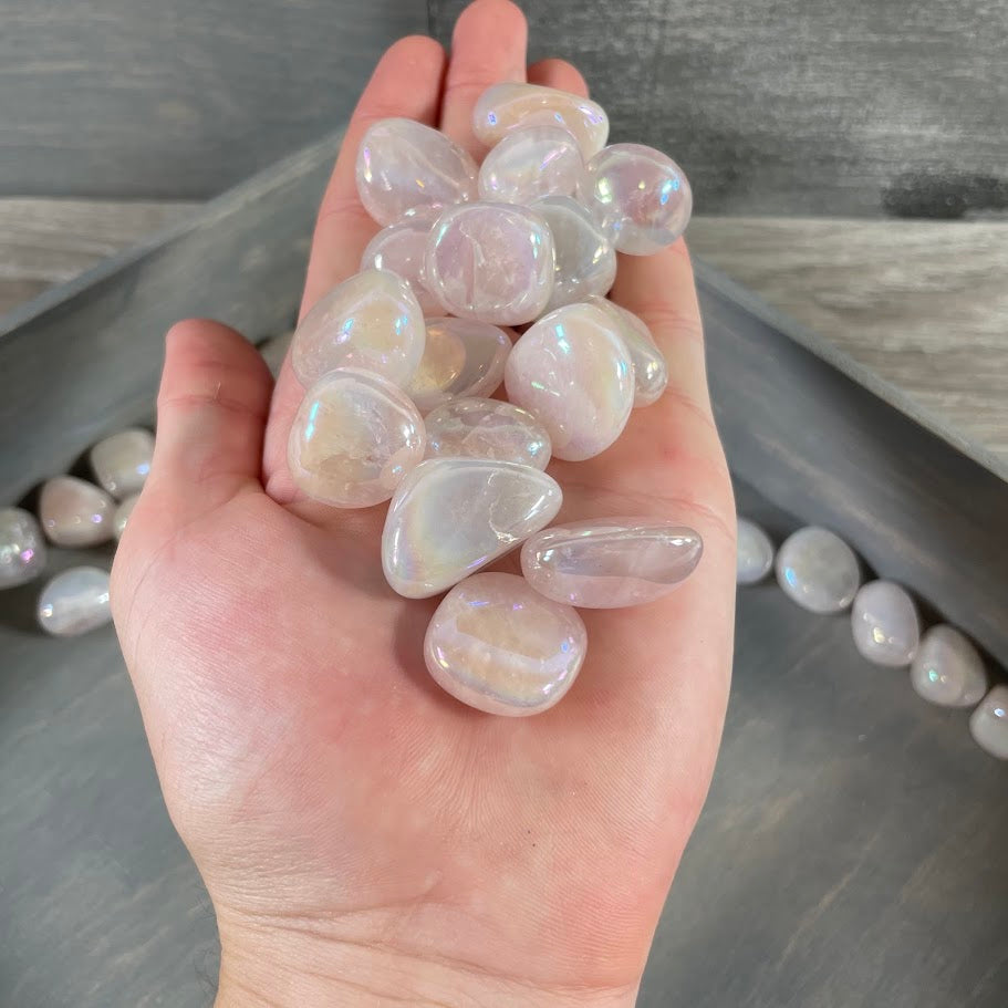 Pink rose aura tumbled gemstones for crystal shops crafts and resale