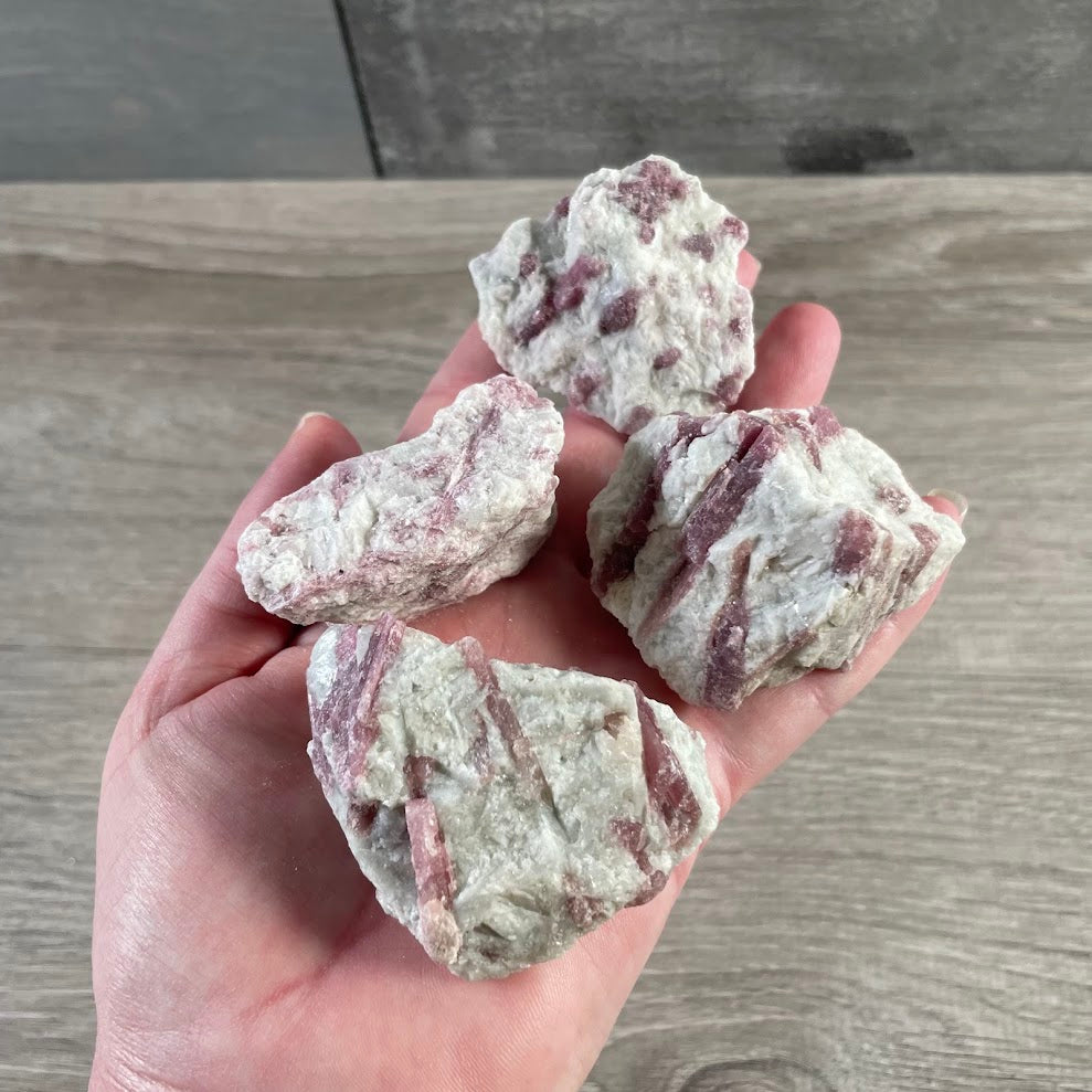 Raw pink tourmaline in quartz chunks for wholesale crystal shops