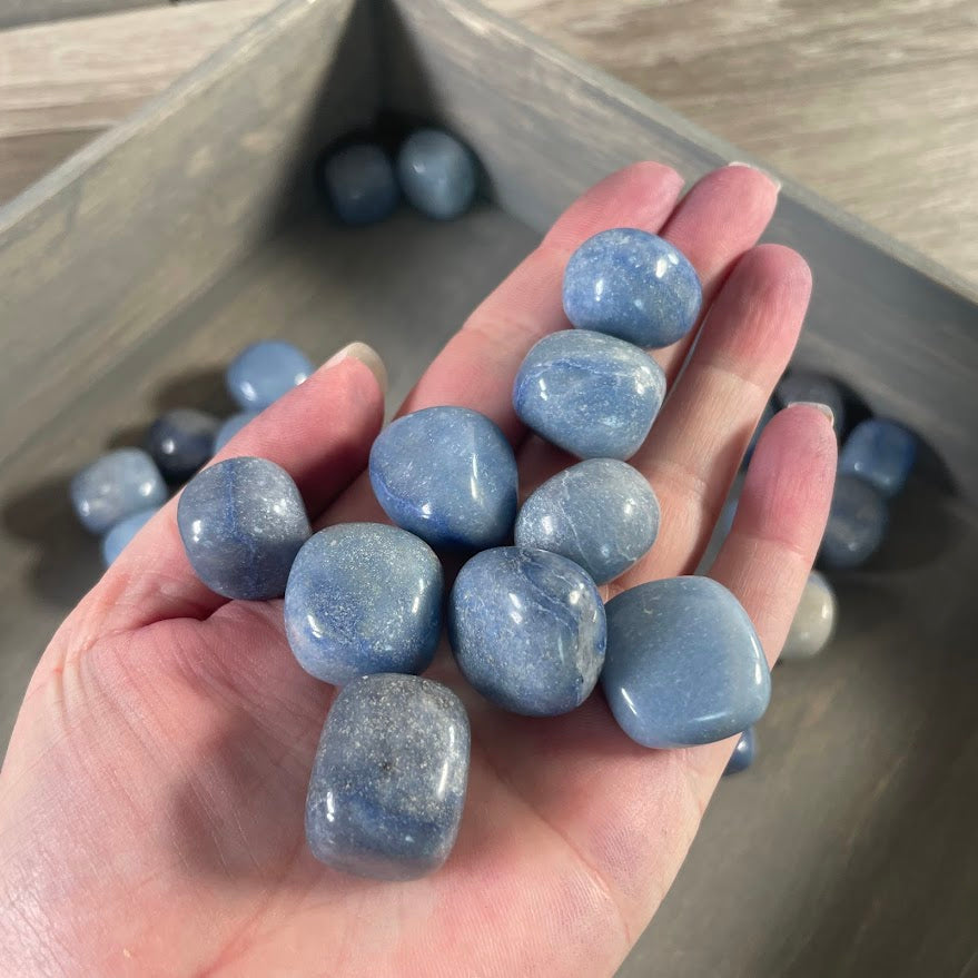 Polished blue quartz stones for wholesale gemstone retailers, crystal stores, crafts and displays