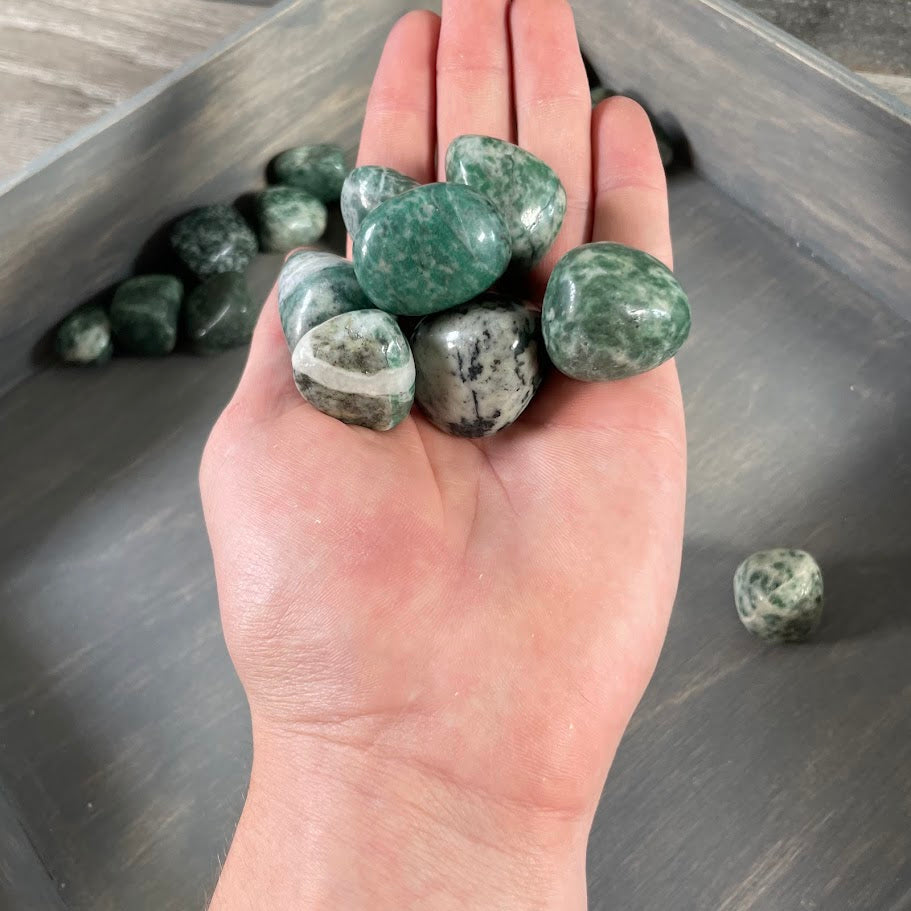 Polished green China Jade stones bulk tumbled crystal assortment