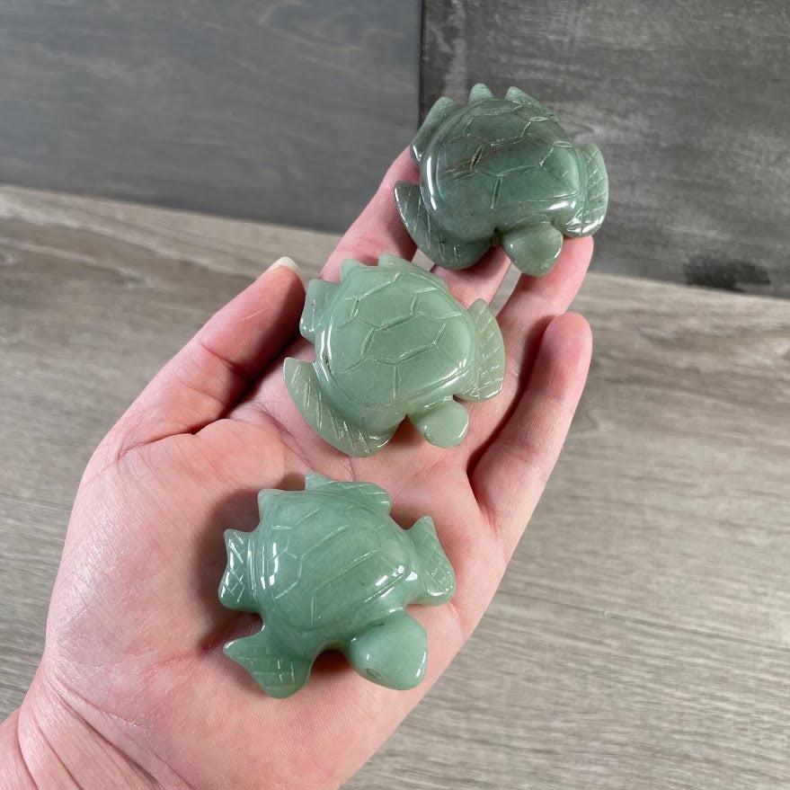 Aventurine crystal turtle carving for coastal gift shops, spiritual retailers, and gemstone collectors.
