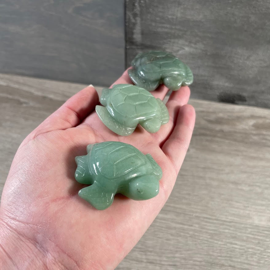 Natural aventurine sea turtle carving for wholesale crystal and gemstone retailers.