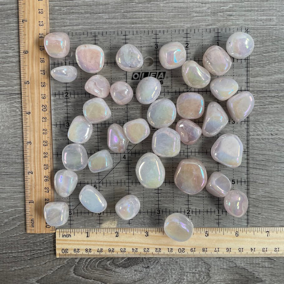 One pound bulk lot of rose aura tumbled crystals and polished gemstones