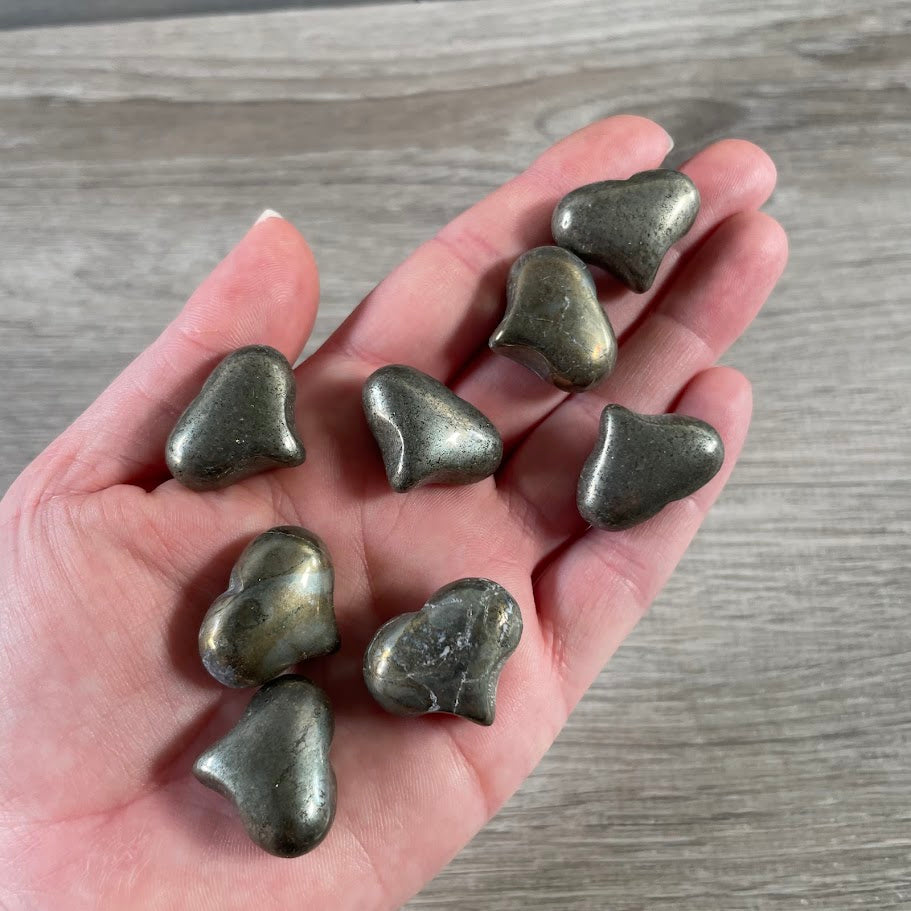 bulk crystal gifts, pyrite heart shaped stones