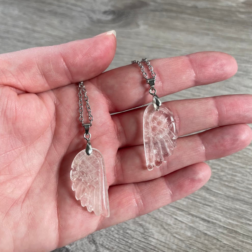 Quartz Angel Wing Gemstone Pendants on Stainless Steel Chain bulk wholesale