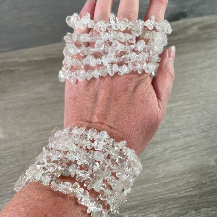 Natural stone gemstone chip bracelets available in quartz crystals wholesale
