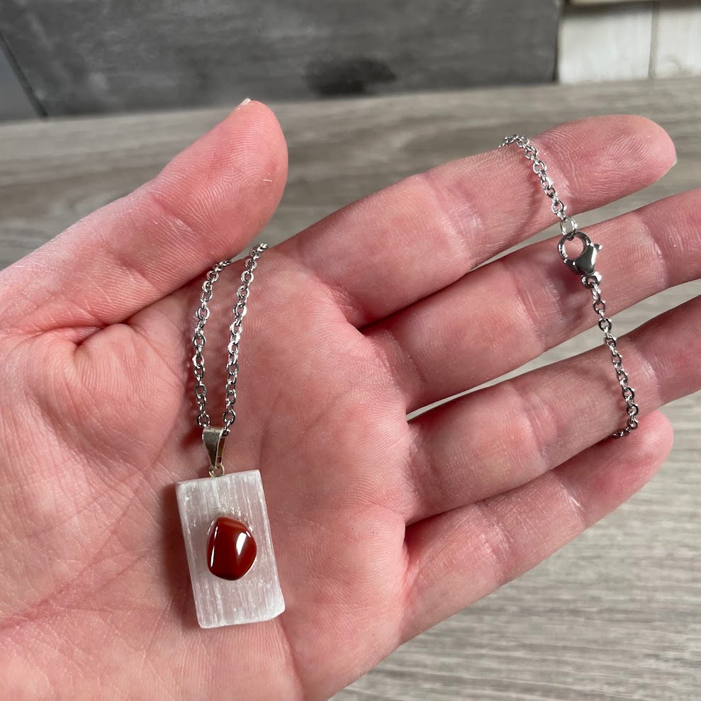 Selenite pendant with tumbled stone accent wholesale