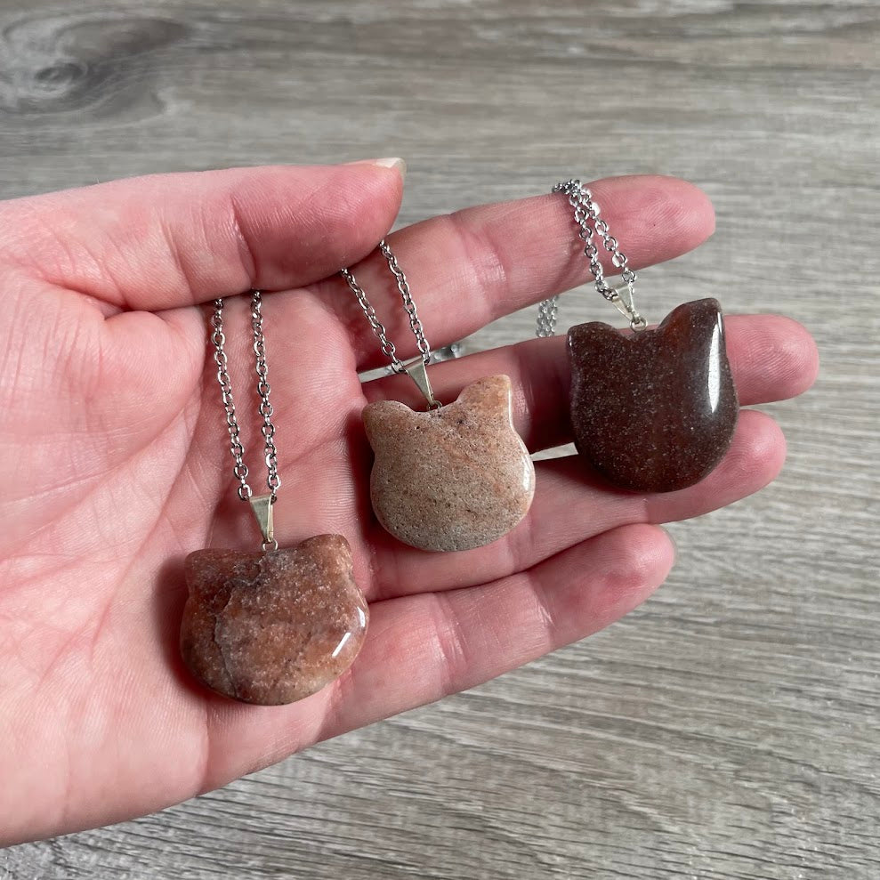 red aventurine cat face pendant necklaces for gift shop cat lovers