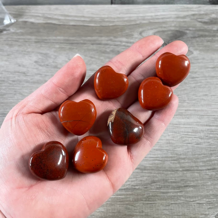 red jasper polished heart-shaped gemstone 1-inch puffy crystal carving for wholesale