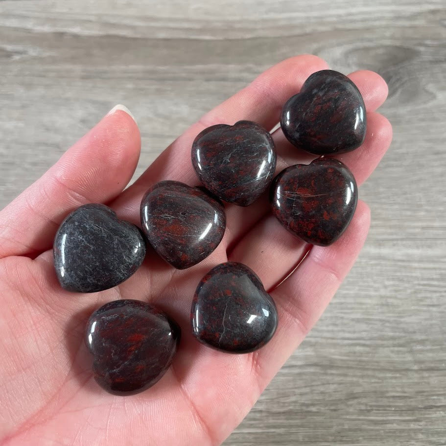 Small red jasper with hematite crystal heart polished gemstone pocket stone for wholesale retailers