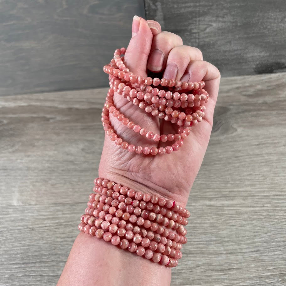 rhodochrosite 4mm beaded stacking bracelets, wholesale