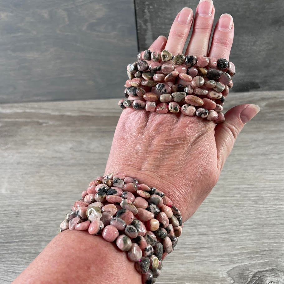 rhodochrosite natural stone jewelry bracelet with nugget style gemstones