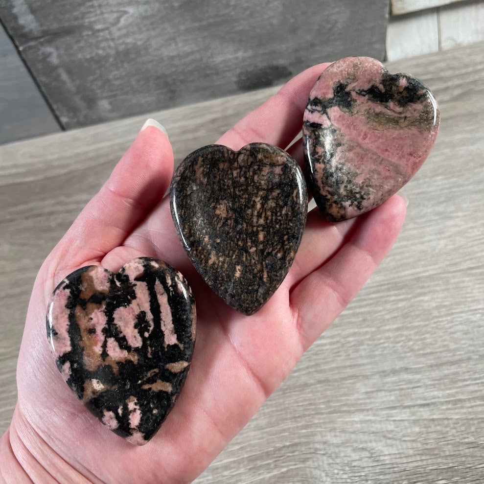 rhodonite gemstone worry stone in heart shape for wholesale crystal supplies