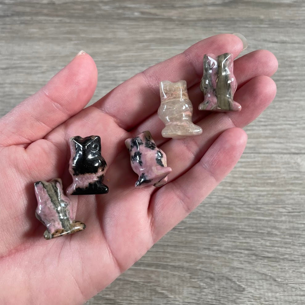 Rhodonite small gemstone owl figurine for metaphysical wholesale buyers