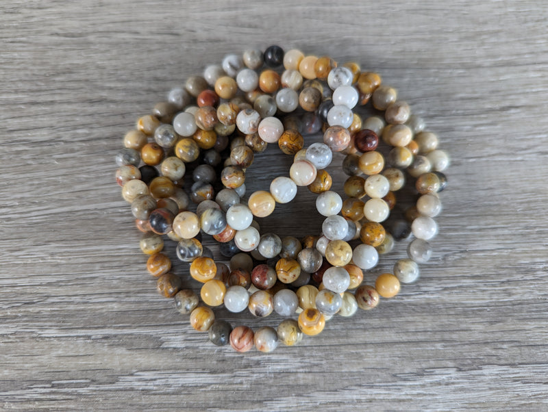 Stretchy bracelet made from 6mm round crazy lace jasper beads