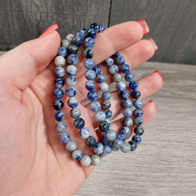 Stretchy bracelet made from 6mm round sodalite beads