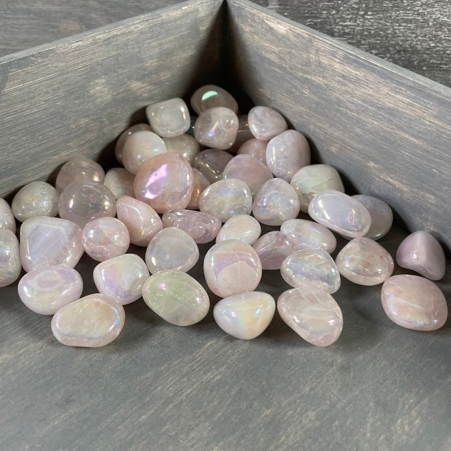 Rose aura crystals polished tumbled stones sold in a 1 pound bulk lot