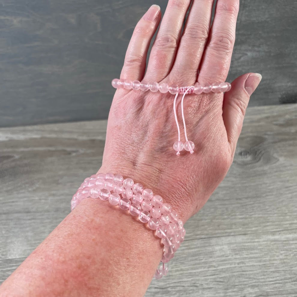 Rose quartz knotted 6mm adjustable cord bracelet for bulk buyers