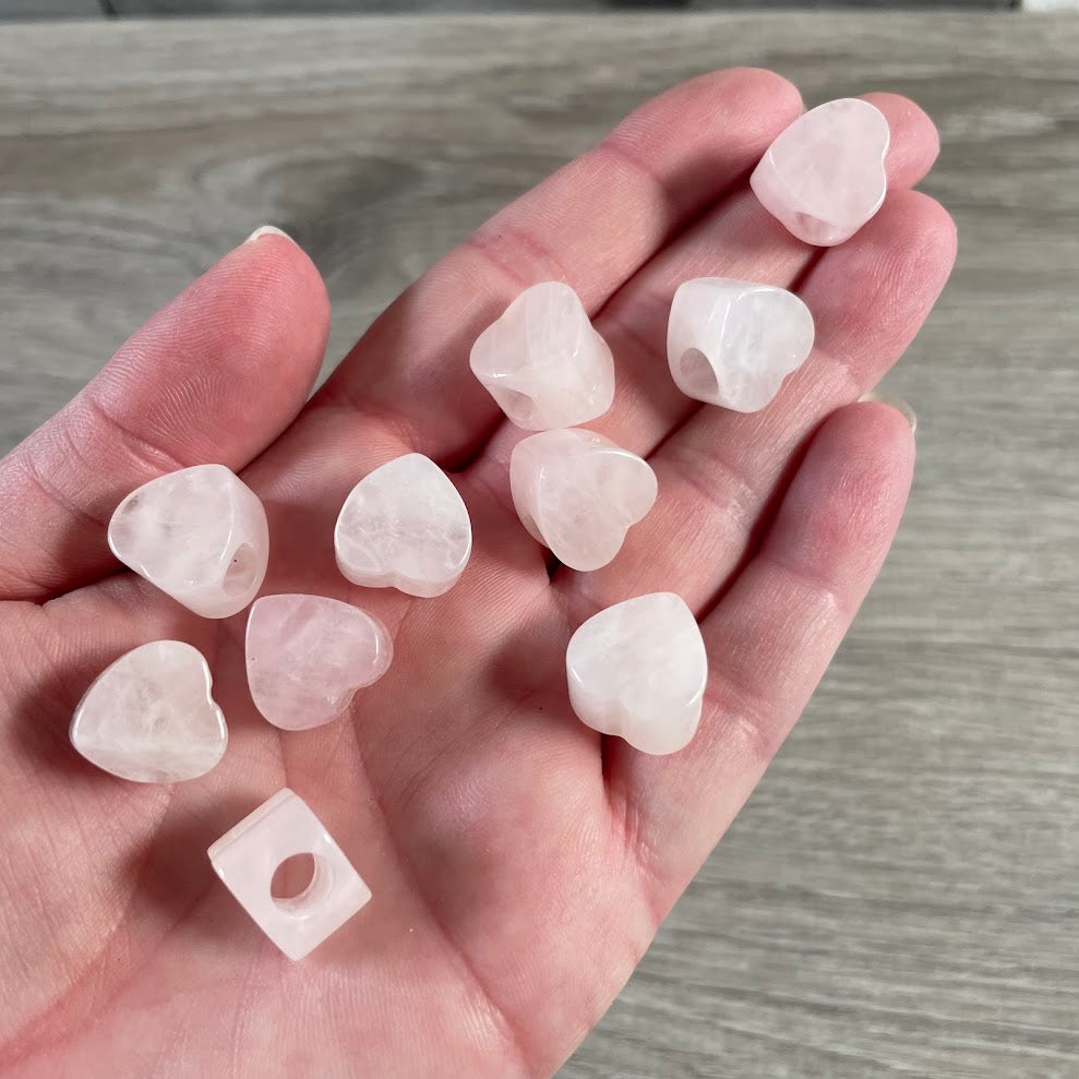 Wholesale rose quartz large hole gemstone beads heart shaped natural stone beads