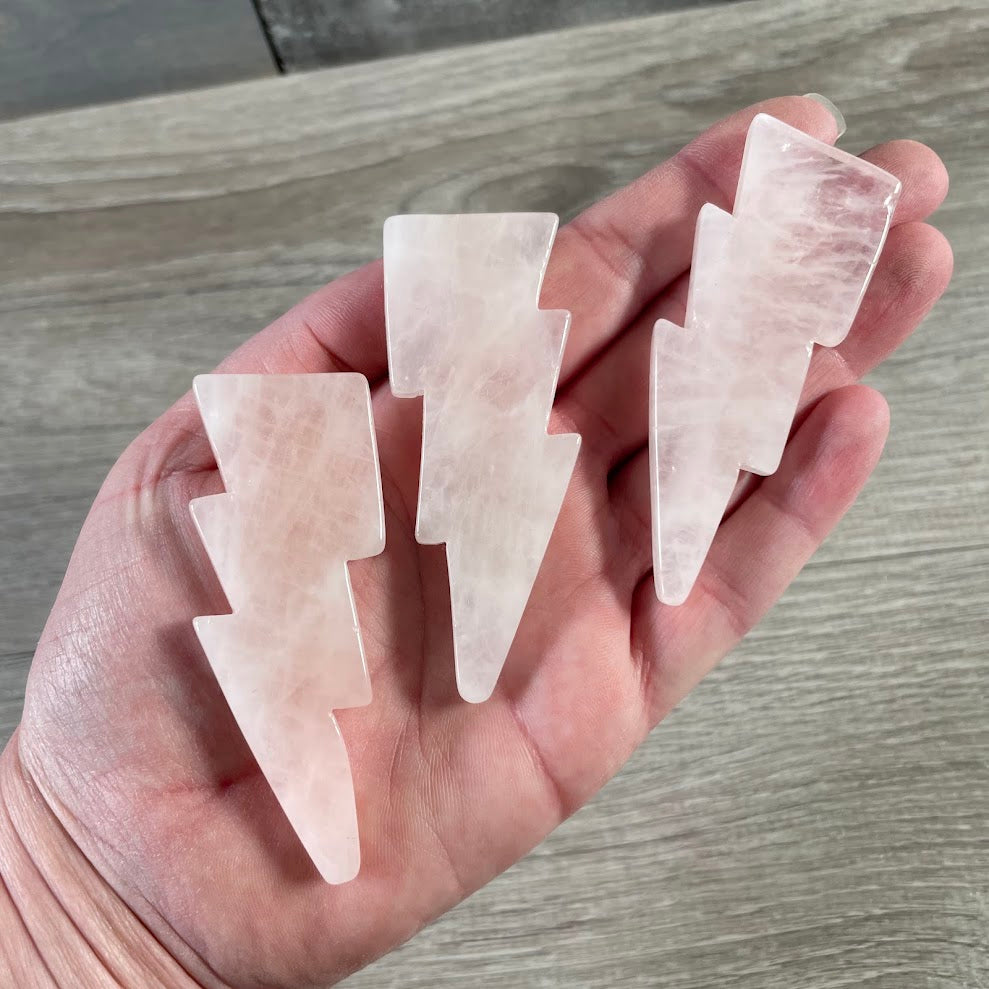 Rose quartz gemstone ilghtning bolt crystal shapes