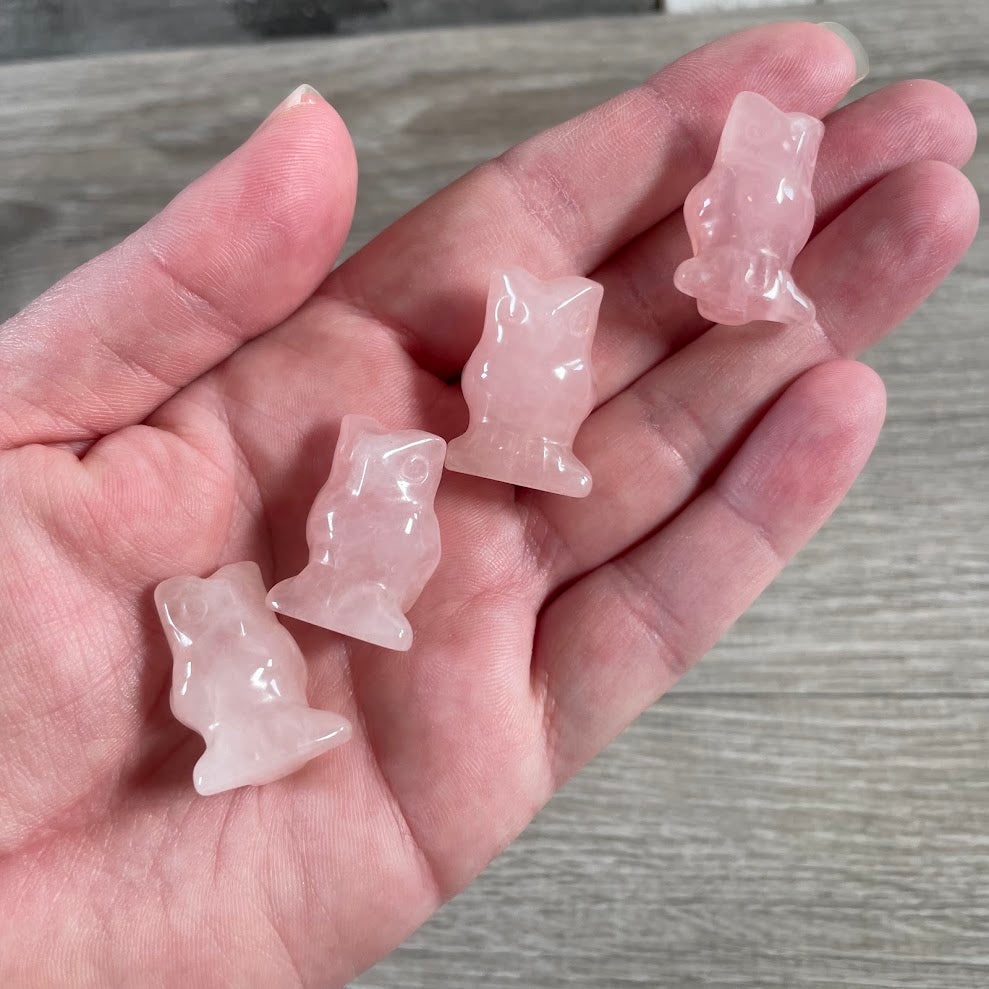 Rose quartz small carved gemstone owl natural stone gifts