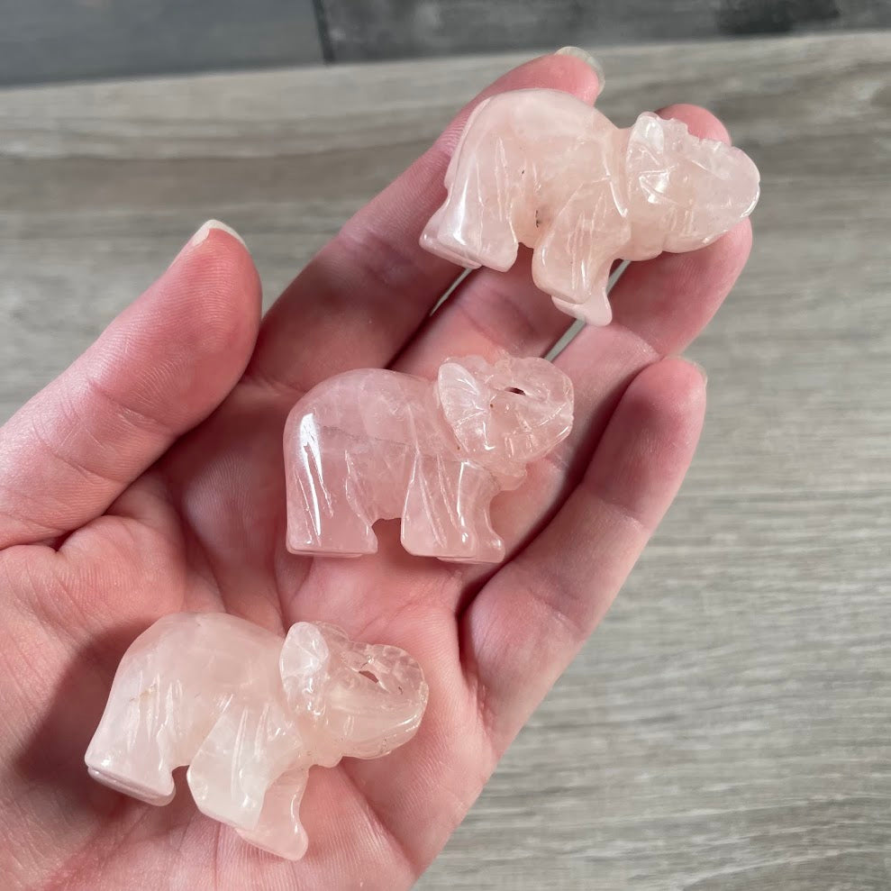 Rose quartz wholesale polished stone elephant figurine for gemstone gift shops and retail collections