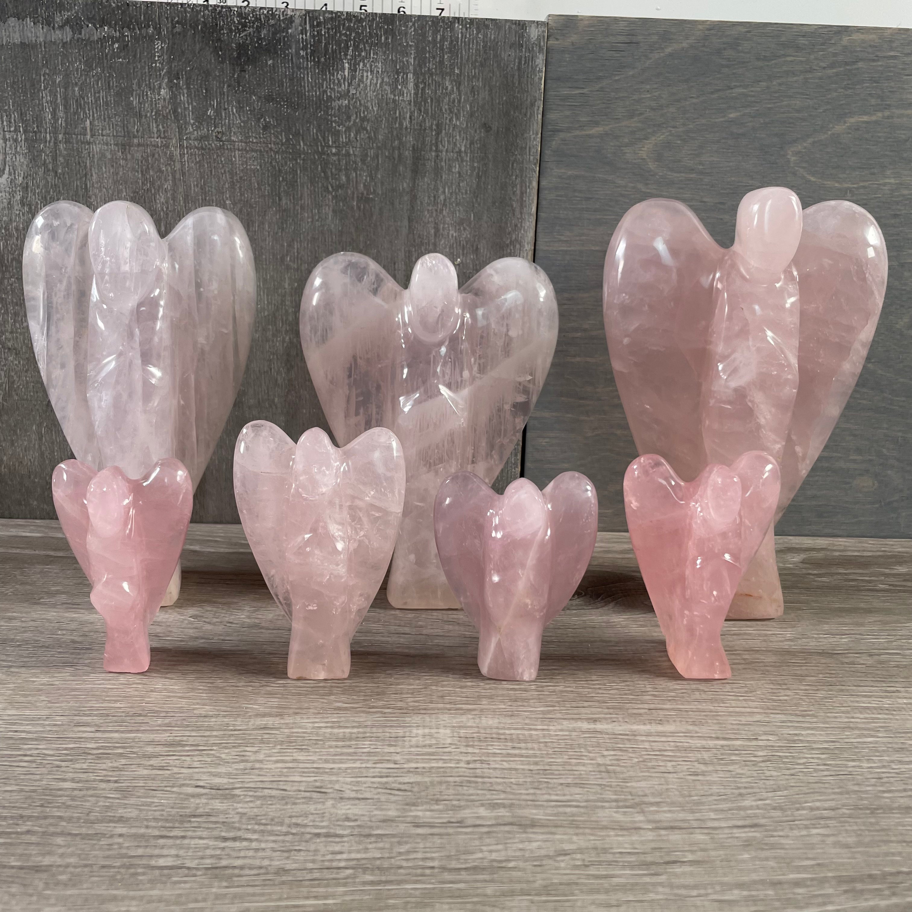 Rose quartz angel lot front facing, standing.