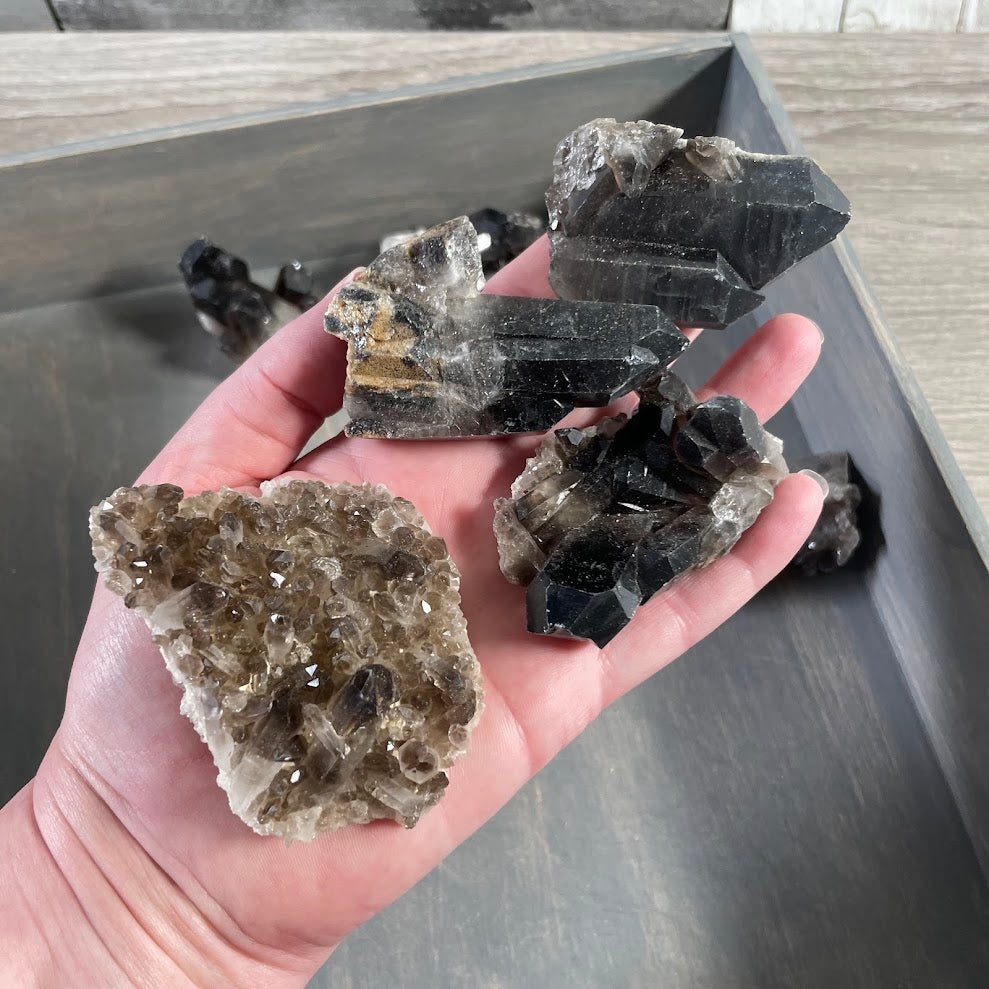 Wholesale smoky quartz clusters and rough points 1 lb crystal lot