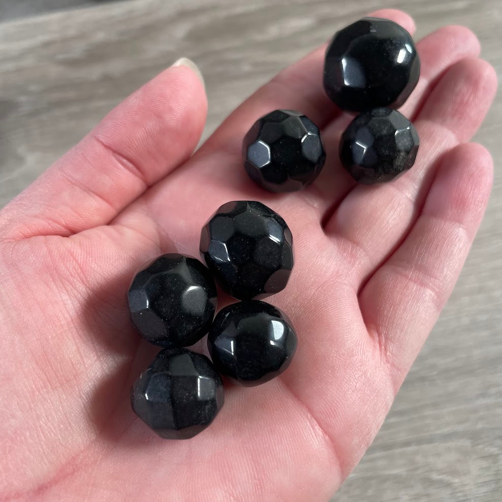 faceted sphere obsidian crystals from Brazil  gift shop supplier
